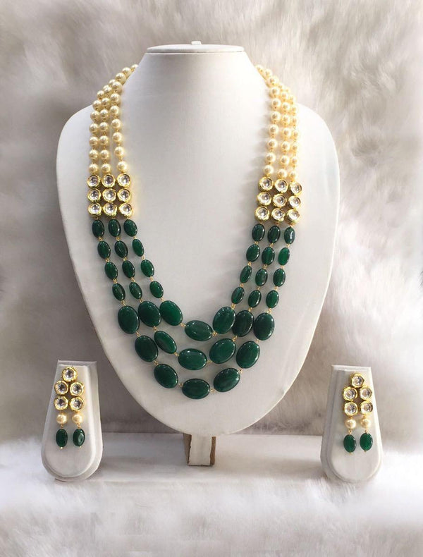 Ethnic Green Gemstone Necklace Set-FASHION KIDA-Fashion Kida