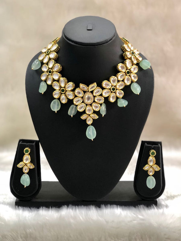 Paled Turquoise Kundan Pachi Necklace Set-FASHION KIDA-Fashion Kida