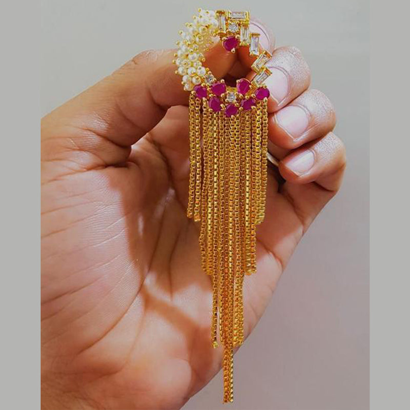 Pink Diamond Kundan Chain Drop Earrings