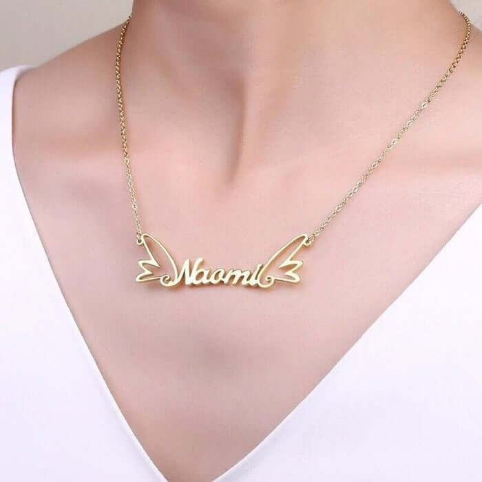 Aesthetic Angle Wings Name Pendant Necklace