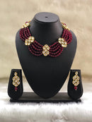 Layered Kundan Choker Maroon Necklace Set-FASHION KIDA-Fashion Kida