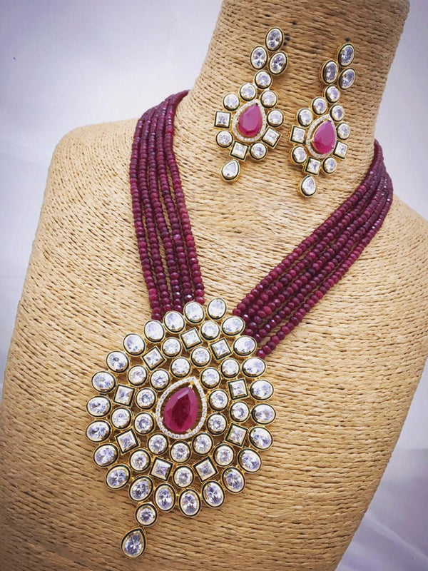 Maroon Kundan Necklace Set