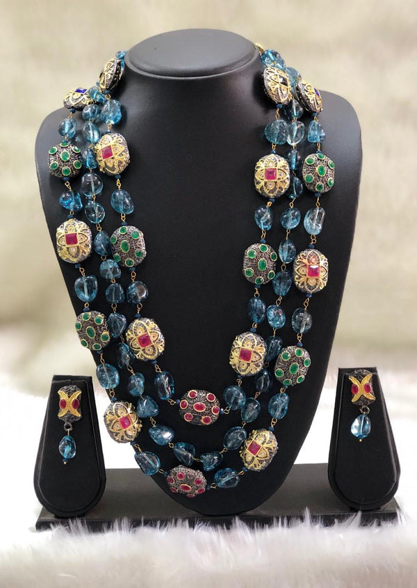 Blue Seed Beads Intruling Necklace Set