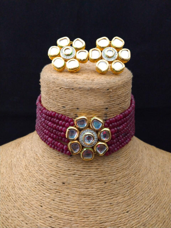 Andesite Fells Kundan Necklace Set