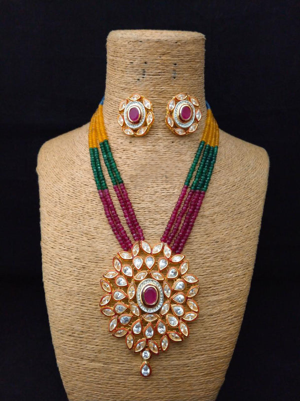 Iridescent Studded Kundan Necklace Set