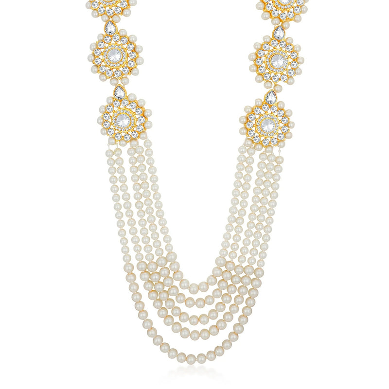 Pearl Kundan Beaded Necklace Set - fashion jewellery