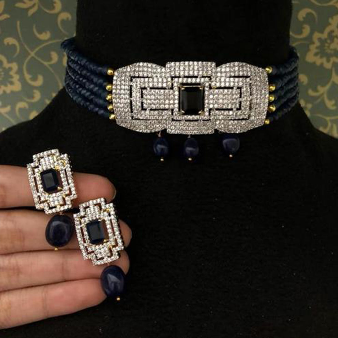 Blue - Fabart Jute Choker Necklace Set 19