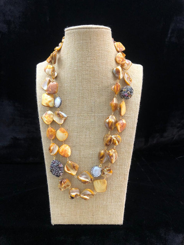 Fire Yellow Agate Two Line Necklace