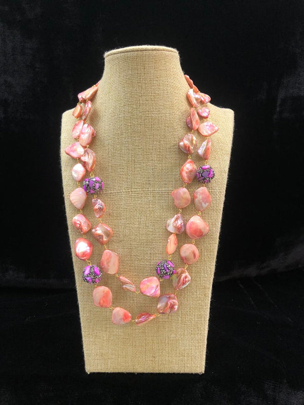 Peach Pink Agate Two Line Necklace