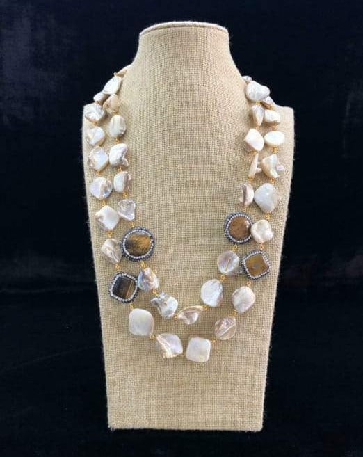 Two Stranded White Agate Stone Necklace - Fashion Jewellery