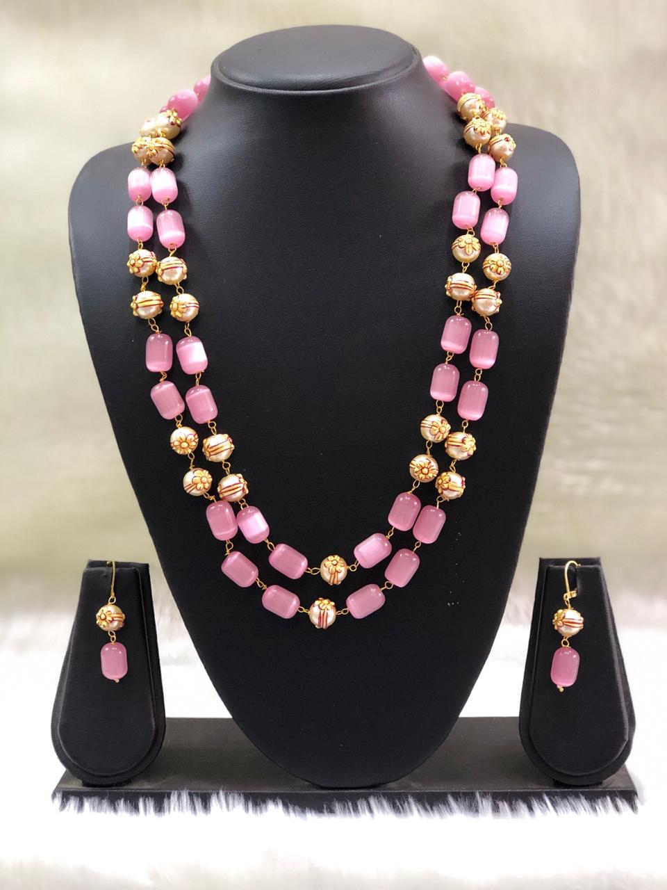 Pink beads necklace clearance
