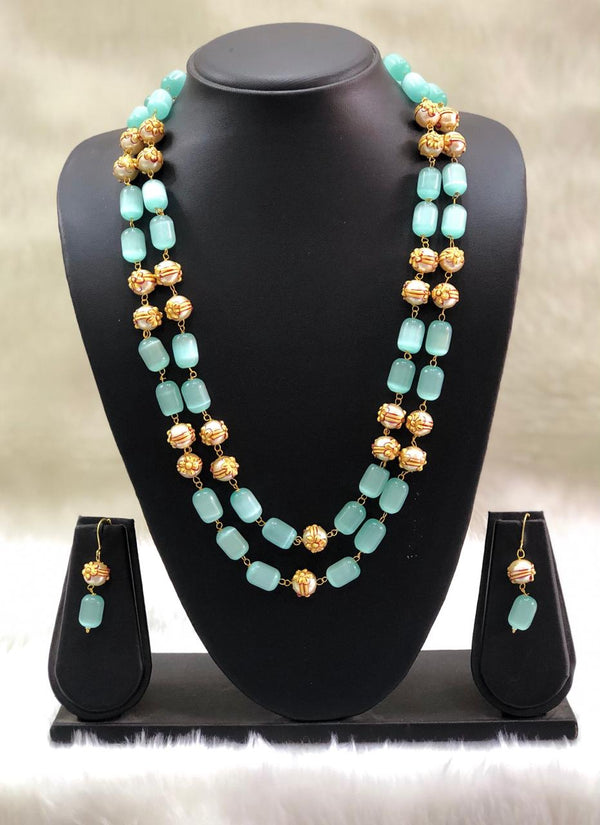 Layered  Sky Blue and Gold Beads