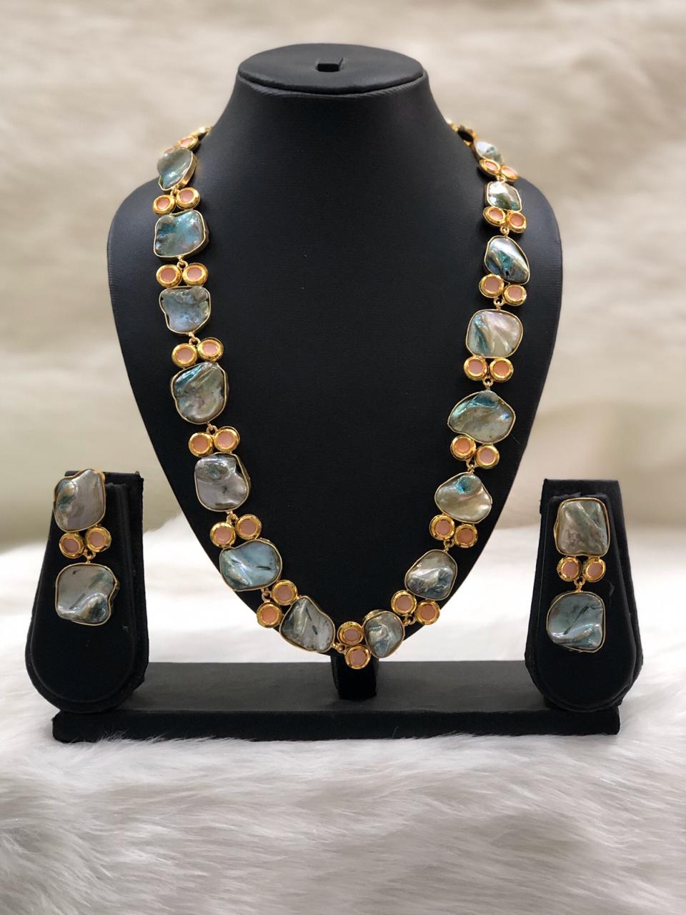 Sky blue kundan shop necklace set