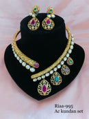Gold Embellished Multicolor Kundan Necklace Set