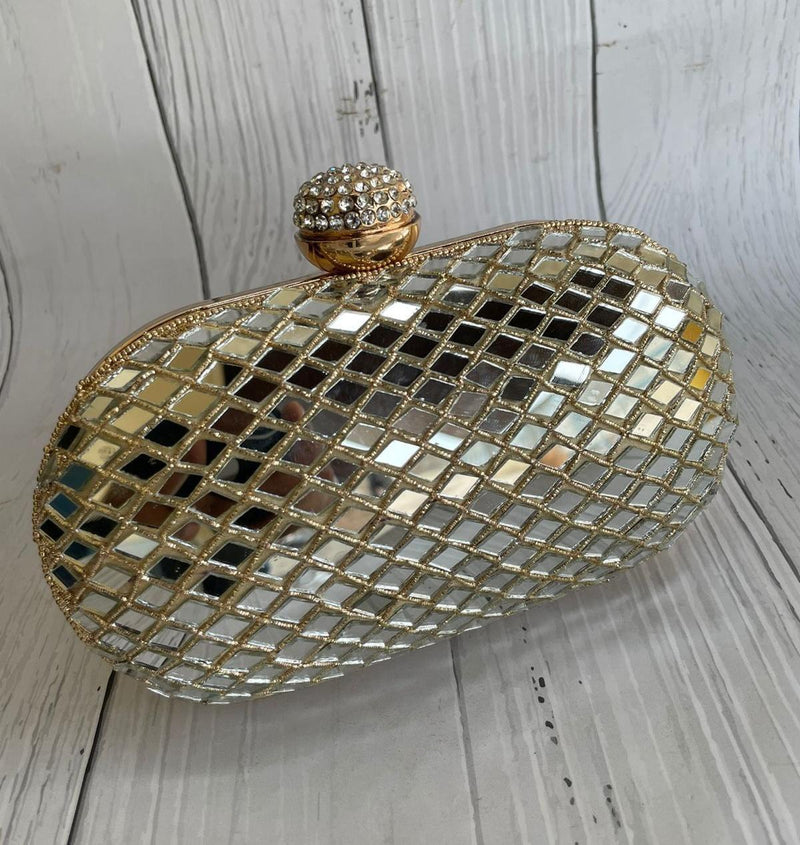 Golden Heavy Embroidered Oval Clutch
