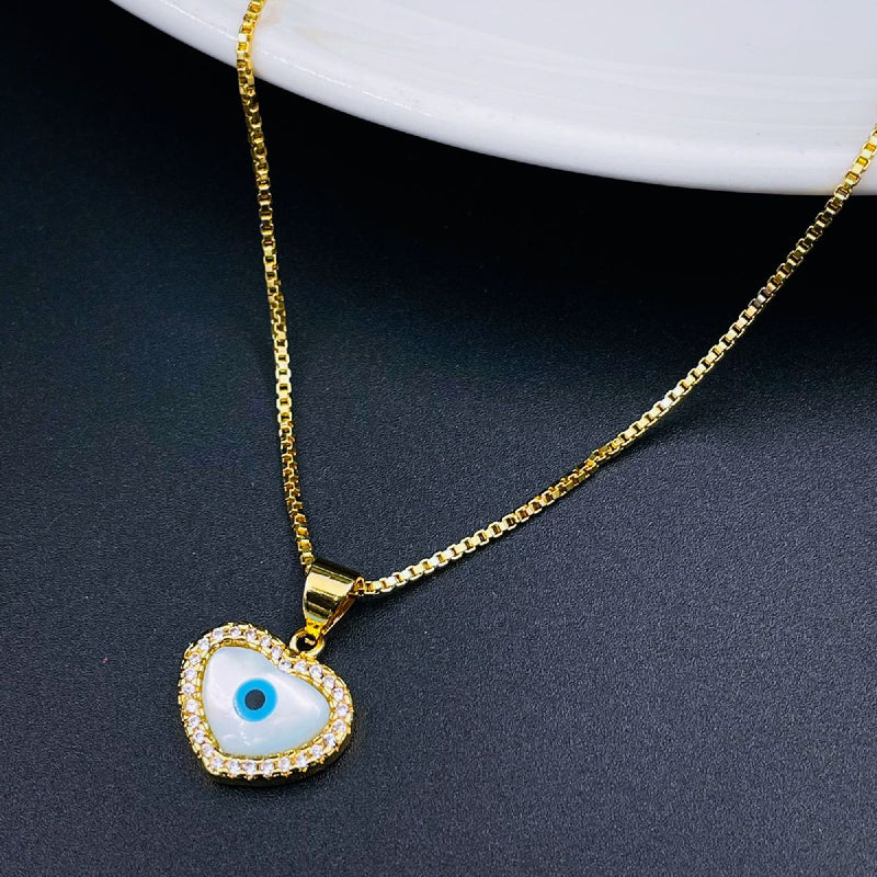 Copper Mother Of Pearl Gold Heart Evil Eye Necklace Pendant For Women