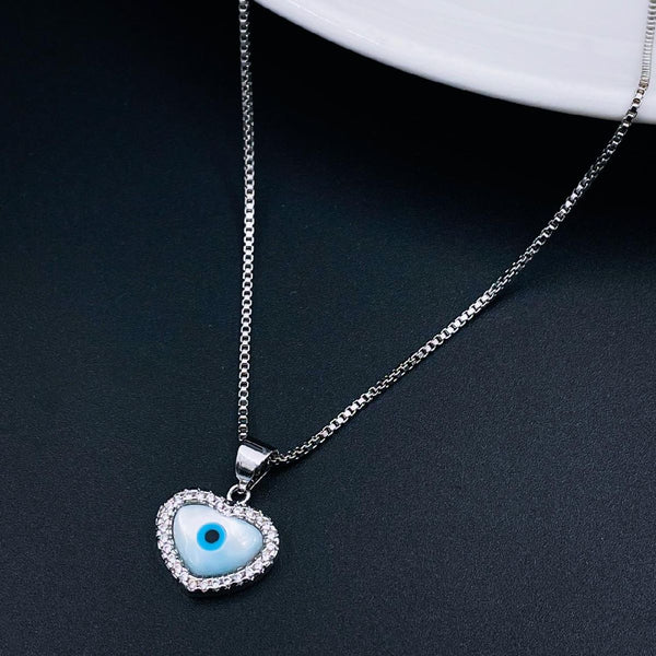 Copper Mother Of Pearl SIlver Heart Evil Eye Necklace Pendant Women