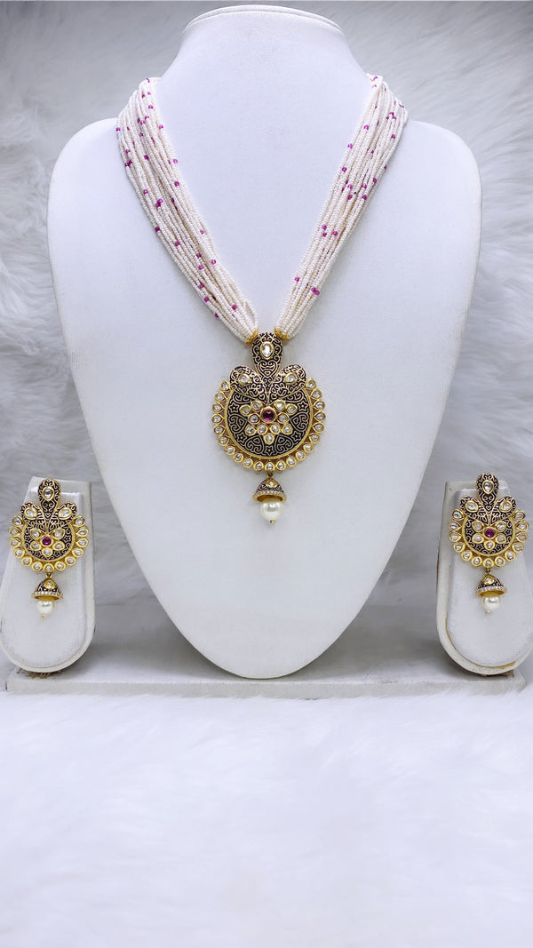 Crystal Multistranded Rice Beads Necklace Set