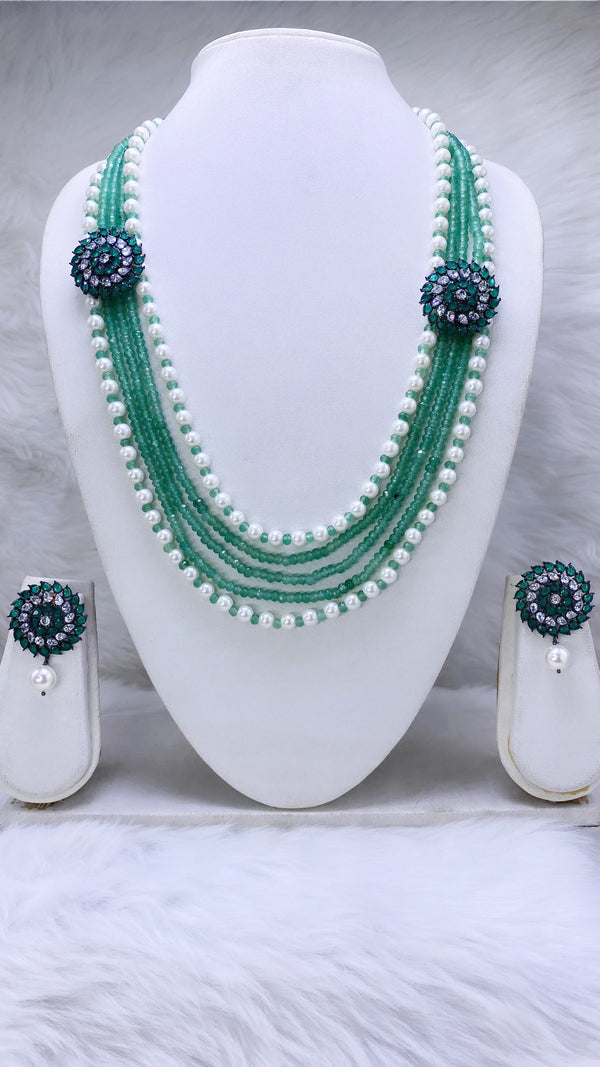 Vintage Green Pearl Necklace Set