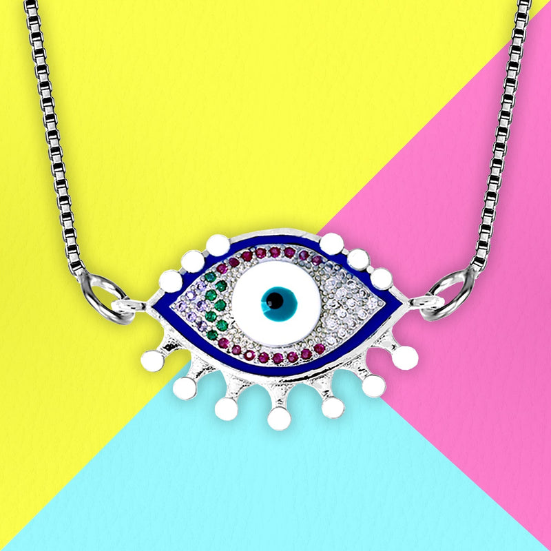 Turkish Blue Evil Eye Cubic Zirconia Necklace Pendant Chain Women
