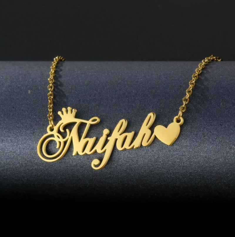 Personalized Crown With Heart Name Pendant