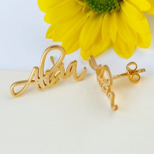 Ladies Personalized Name Brass Earring