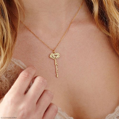 Fashionable Birth Flower Name Necklace