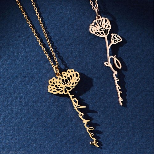 Fashionable Birth Flower Name Necklace