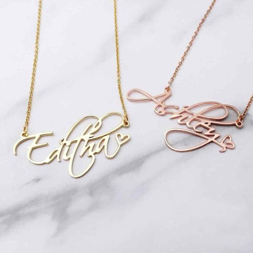 Whack Personalized Script Name Necklace With Heart