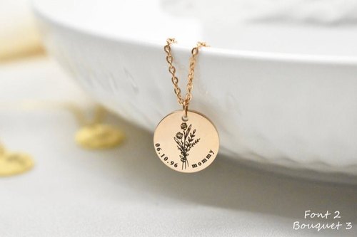 Birth Month & Birth Flower With Custom Personalized Name Necklace