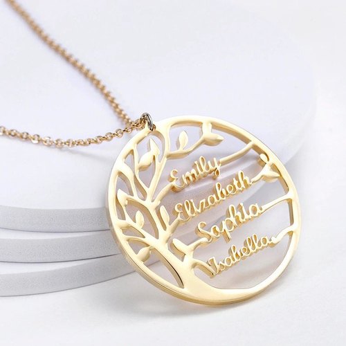 Family Tree Name Pendant Necklace