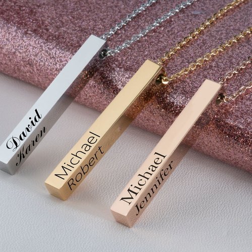 Four Sides Engraving Personalized Square Bar Name Necklace