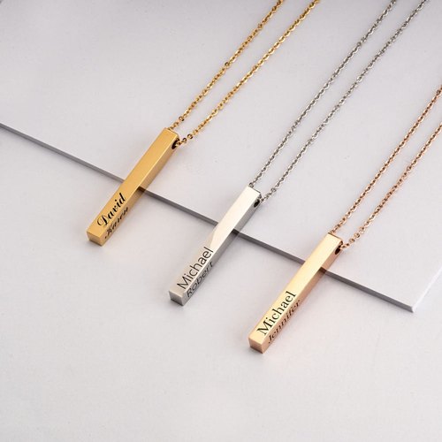 Four Sides Engraving Personalized Square Bar Name Necklace