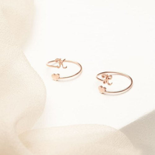 Dainty Initial Heart Ring - Adjustable