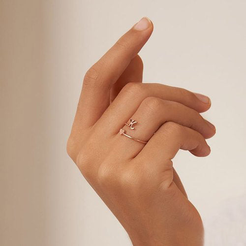 Dainty Initial Heart Ring - Adjustable