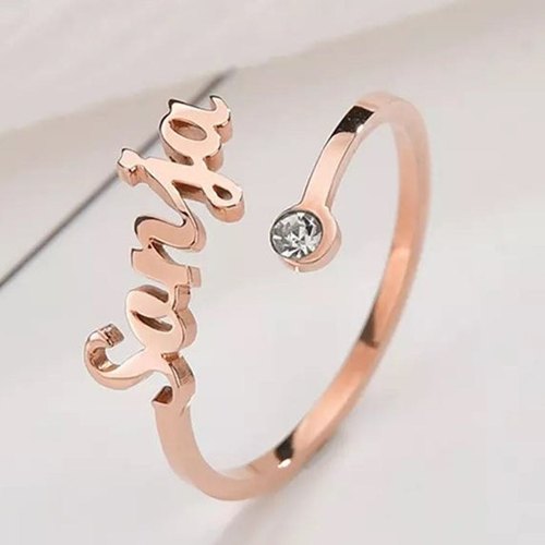 Custom Birthstone Name Ring - Adjustable