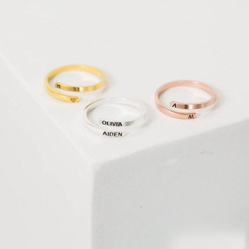 Letter Design Flower Ring - Adjustable