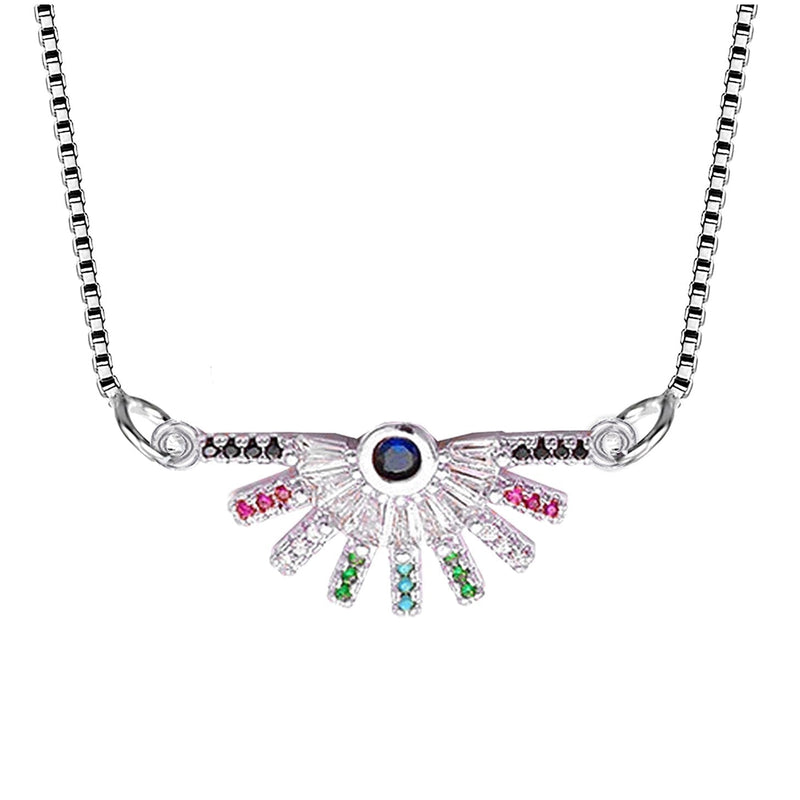 Rainbow Colourful Silver American Diamond Necklace Pendant Chain Women