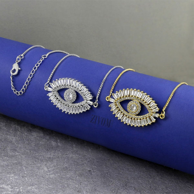Copper Cubic Zirconia Crystal Gold White Evil Eye Pendant For Women Girls