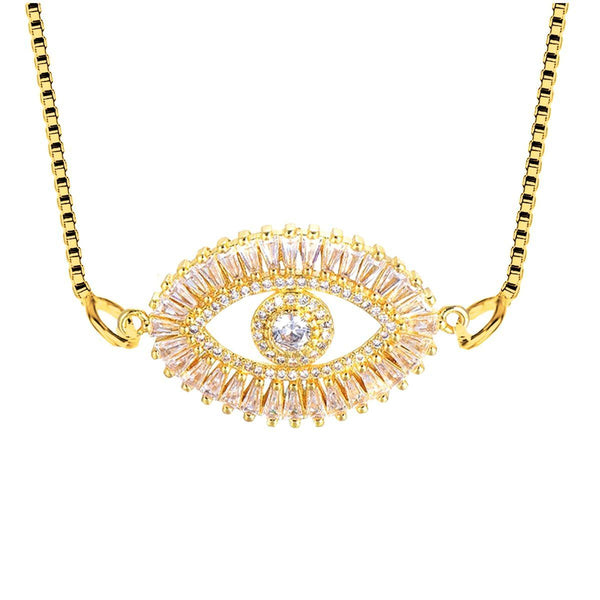 Copper Cubic Zirconia Crystal Gold White Evil Eye Pendant For Women Girls