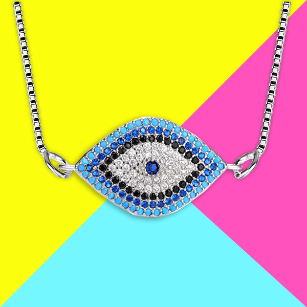 Turkish Blue Evil Eye American Diamond Necklace Pendant Chain Women