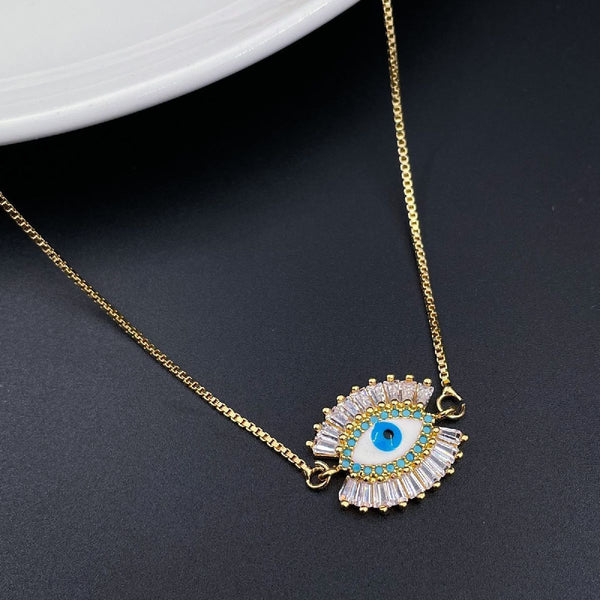 Turkish Blue Evil Eye American Diamond Necklace Pendant Chain Women