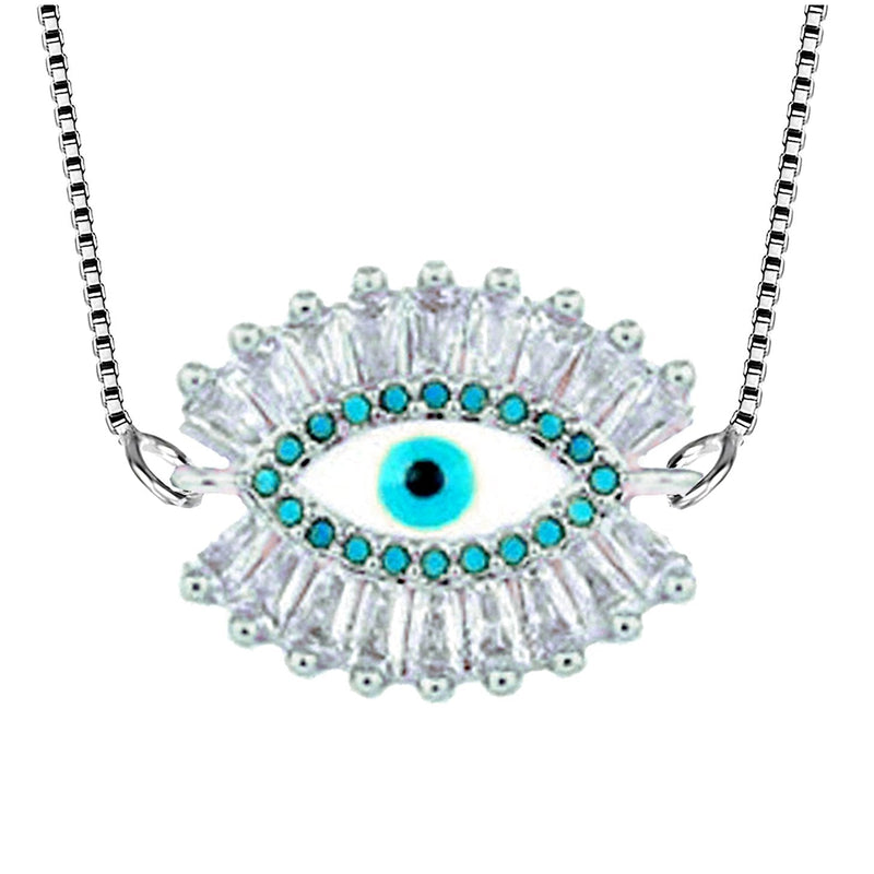 Turkish Blue Evil Eye American Diamond Necklace Pendant Chain Women