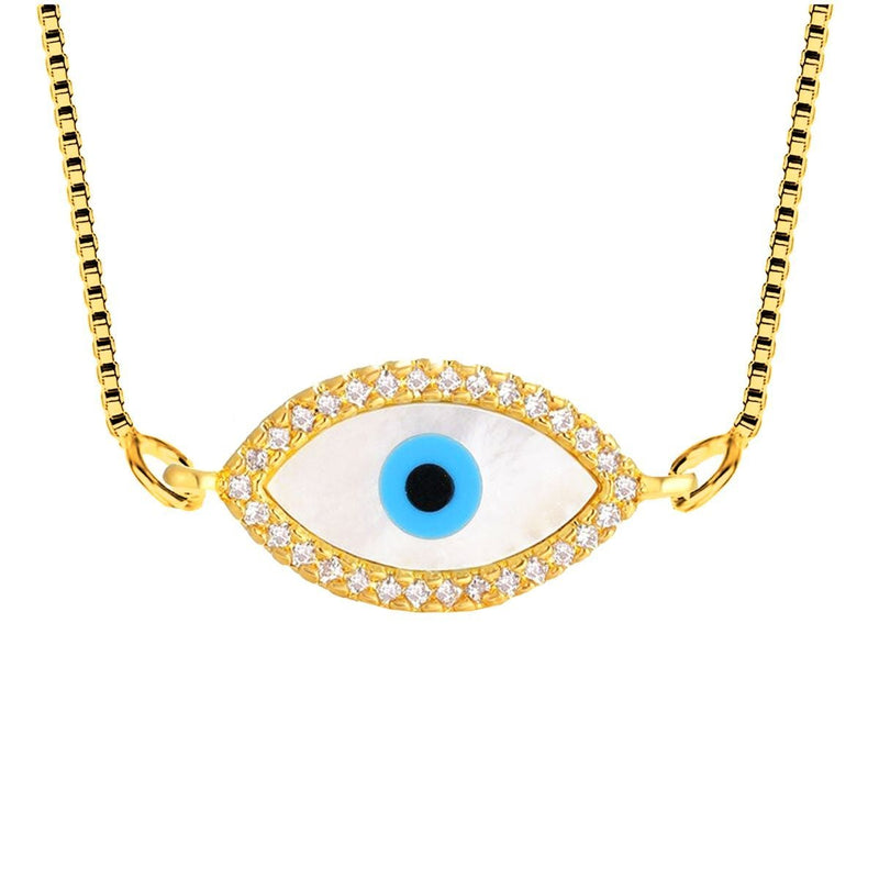 Oval Turkish Evil Eye American Diamond Silver Necklace Pendant Chain