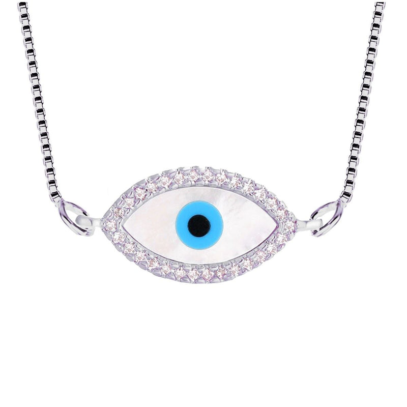 Oval Turkish Evil Eye American Diamond Silver Necklace Pendant Chain