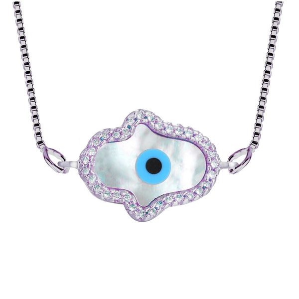 Hamsa Turkish Evil Eye American Diamond Silver Necklace Pendant Chain