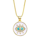 Turkish Evil Eye Medallion White Enamel Necklace Pendant Chain