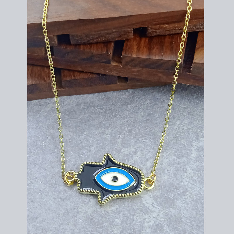Hamsa Evil Eye Brass Red Enamel Pendant Chain Necklace For Women