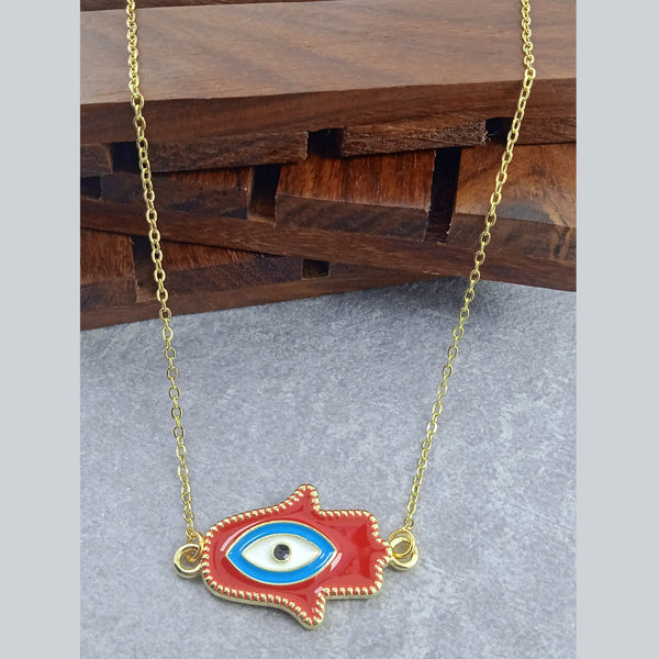 Hamsa Evil Eye Brass Red Enamel Pendant Chain Necklace For Women