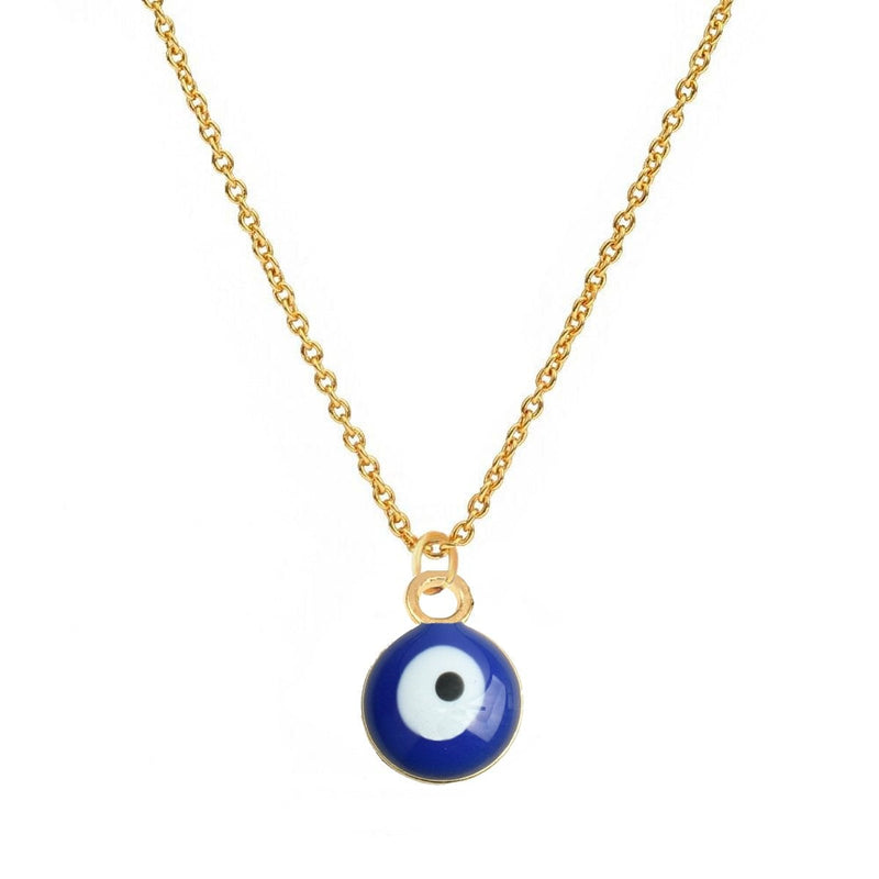 Tiny Blue Turkish Evil Eye Pendant Chain Necklace For Women